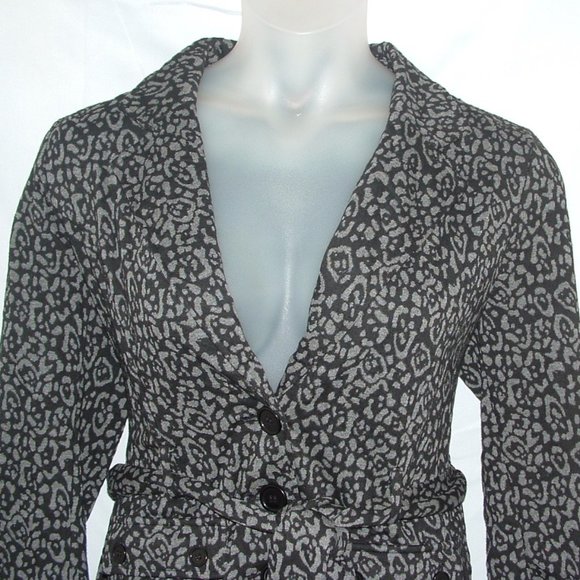 Black Print Sz Large Church Office Soft Belted Suit Jacket Front Pockets - Picture 2 of 4